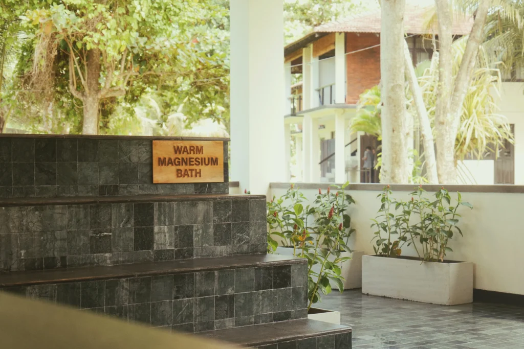 Warm magnesium bath sign at the wellness spa at Talalla Retreat, Sri Lanka